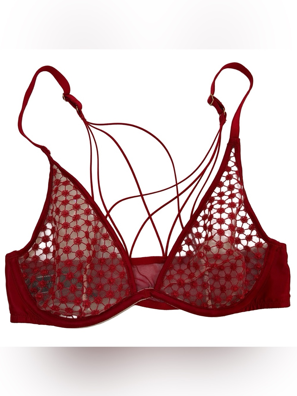 34B Victoria’s Secret Unlined Plunge Strappy Sexy Triangle Cups Red Bra